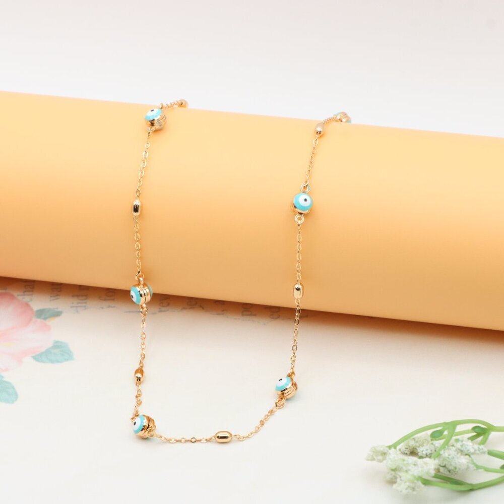 "Gold Plated Evil Eye Beaded Necklace Adjustable Chain, XPNL0303